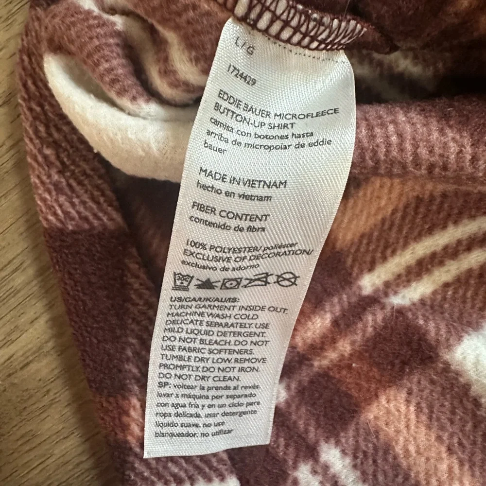 Eddie Bauer Women's Micro Fleece Flannel Plaid Shirt,‎ Button Up, Shacket, L